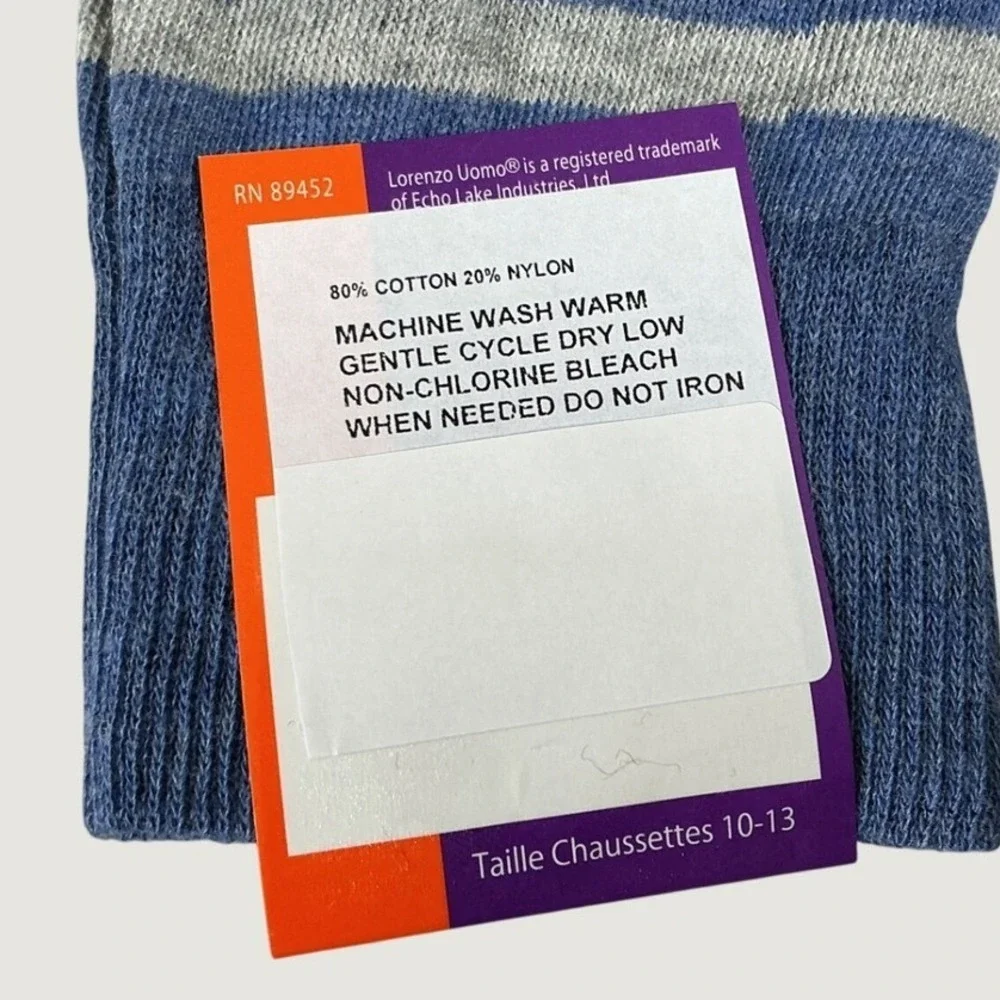 Lorenzo Uomo Fine Italian Cotton Men's Crew Socks 10-13 Multicolor Stripe NWT